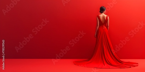 Captivating Woman in Regal Red Carpet Dress Radiating Elegance and Glamour photo