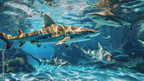 Blacktip Reef Sharks Swimming in Tropical Waters photo