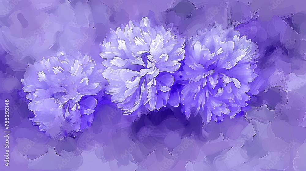A cluster of violet blooms atop a mélange of purple and white Background features softly blurred flower reproductions A cluster of violet blooms atop a mélange of purple and white Background features softly blurred flower reproductions