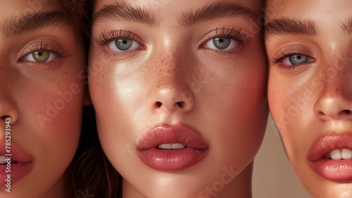 Three fresh-faced models with subtle makeup