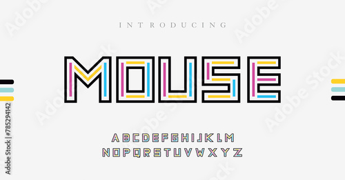 Mouse Creative Design vector Font of twisted Ribbon for Title, Header, Lettering, Logo. Funny Entertainment Active Sport Technology areas Typeface. Colorful rounded Letters and Numbers.