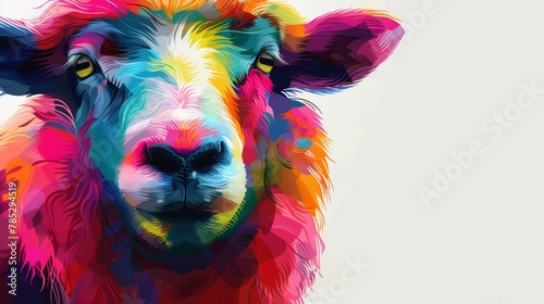  A tight shot of a multicolored sheep's face reveals one open eye contrasting with the half-closed other