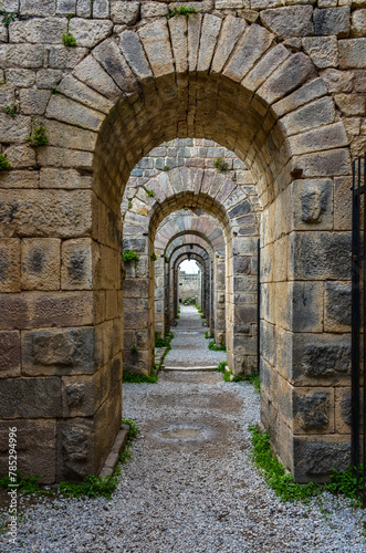 passage with arches in Pergamon acropolis  Bergama  Izmir province  Turkiye  
