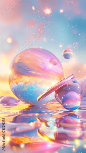 surreal space in pastel shades with hologram style