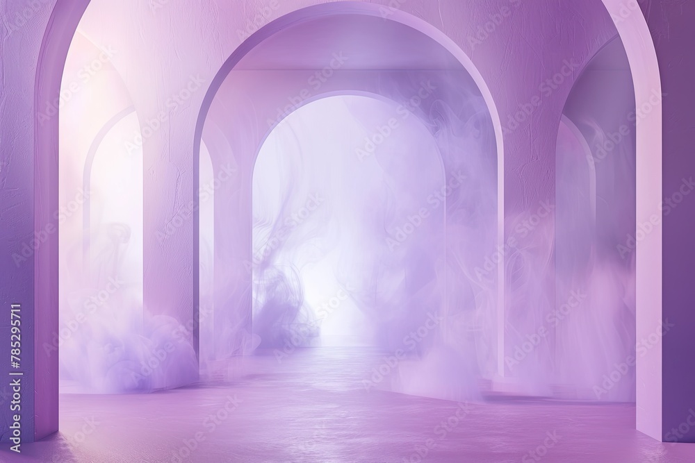 Abstract Lilac Corridor with Arches, Columns, and Elegant Lighting for Product Presentation