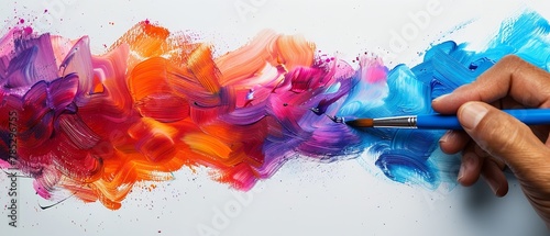 An artistic painter creating a visually appealing image with a paintbrush on a white background with text space for advertising, Generative AI.