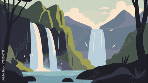 waterfall in forest  vector