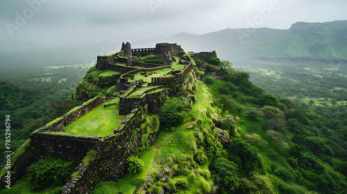 Historic buildings Ancient forts amidst lush greenery photo