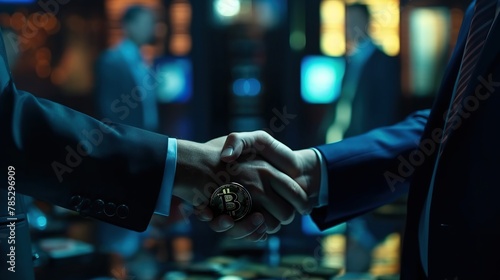 Crypto Business handshake on finance prosperity and money technology asset background