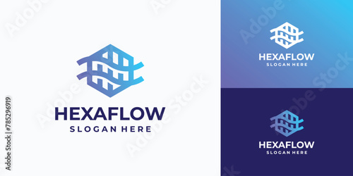 Hexagon shape air wave circulation vector logo design with modern, simple, clean and abstract style. photo