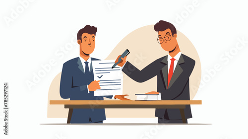 Salesman passing contract document with pen to his cl