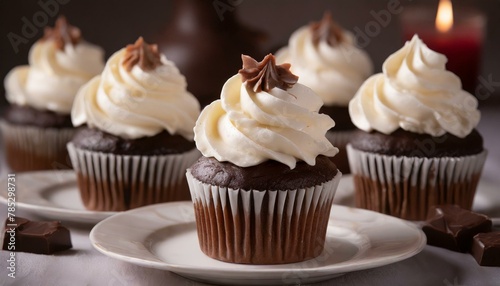 chocolate cupcakes with cream and chocolate