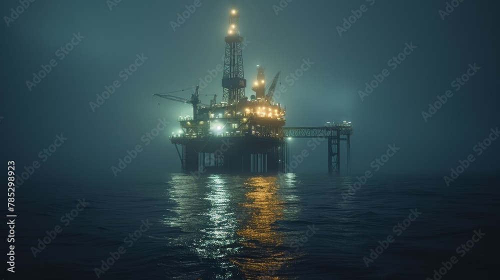 Offshore Drilling Rig Illuminated at Night