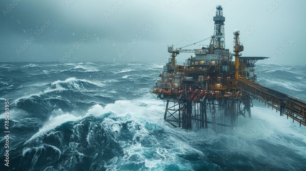 Offshore Oil Drilling in Stormy North Sea