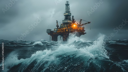 Offshore Oil Drilling in Stormy North Sea © mogamju