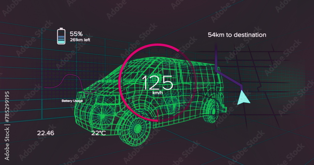 Image of data processing over 3d car model