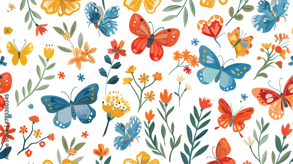 Seamless floral multicolored pattern with butterflies