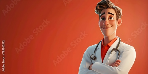 Confident Professional Male Doctor Character with Smirking Expression and Sure Swagger in Stylized Headshot Portrait photo
