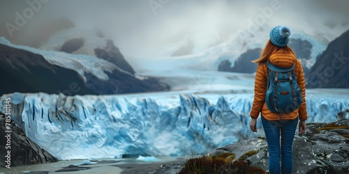 Solitary Adventurer Explores the Majestic Glaciers of Patagonia Captivated by the Chill of the Colossal Landscape
