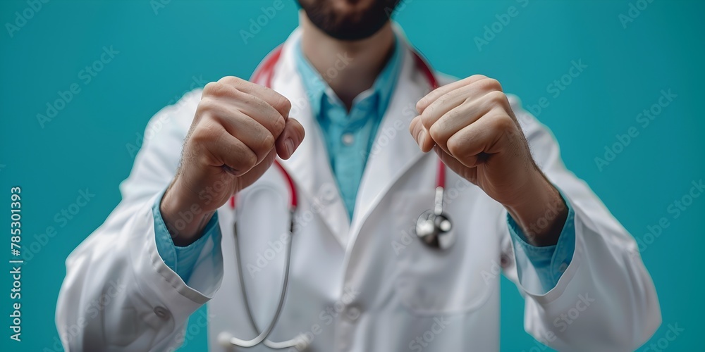 Resolute Doctor Clenching Fists with Determination in Medical Uniform Resolute Doctor Clenching Fists with Determination in Medical Uniform