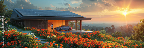 Sustainable Home: Solar Powered Car Charger on a Modern Residential Rooftop