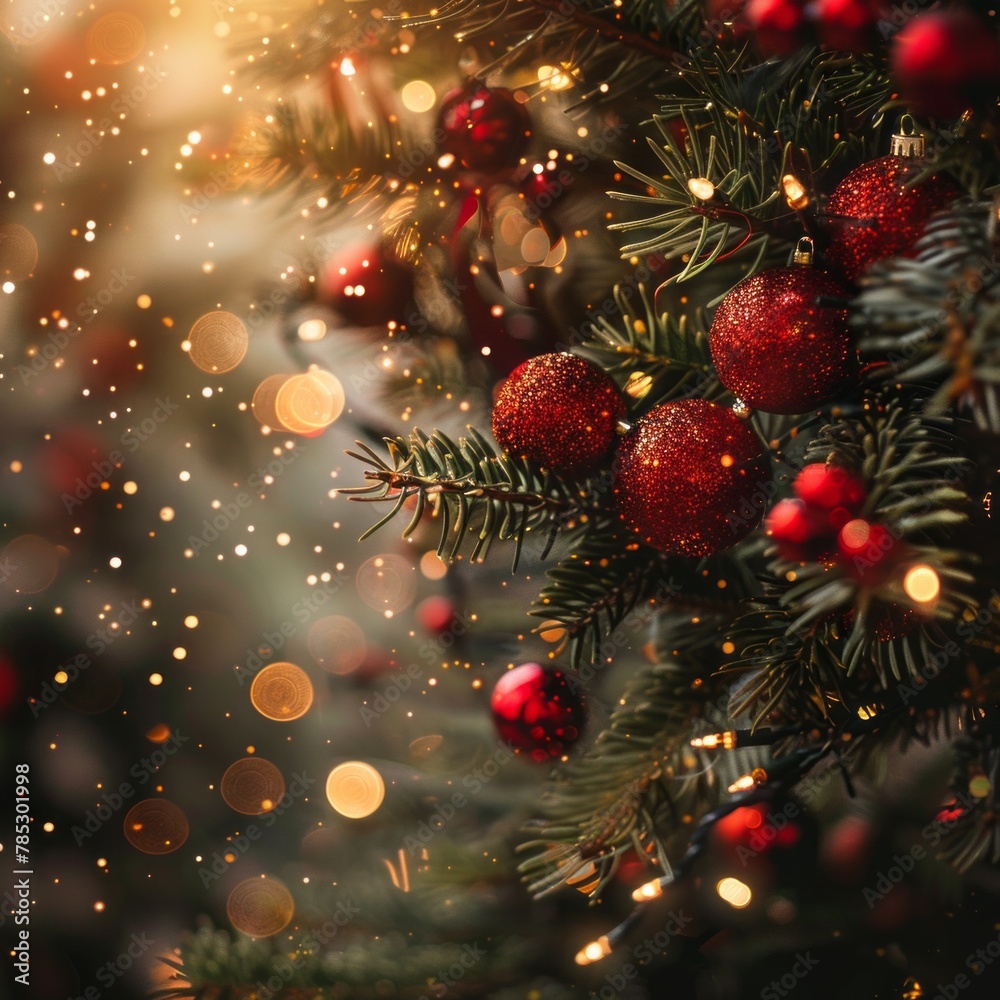 Close Up of a Christmas Tree With Red Ornaments