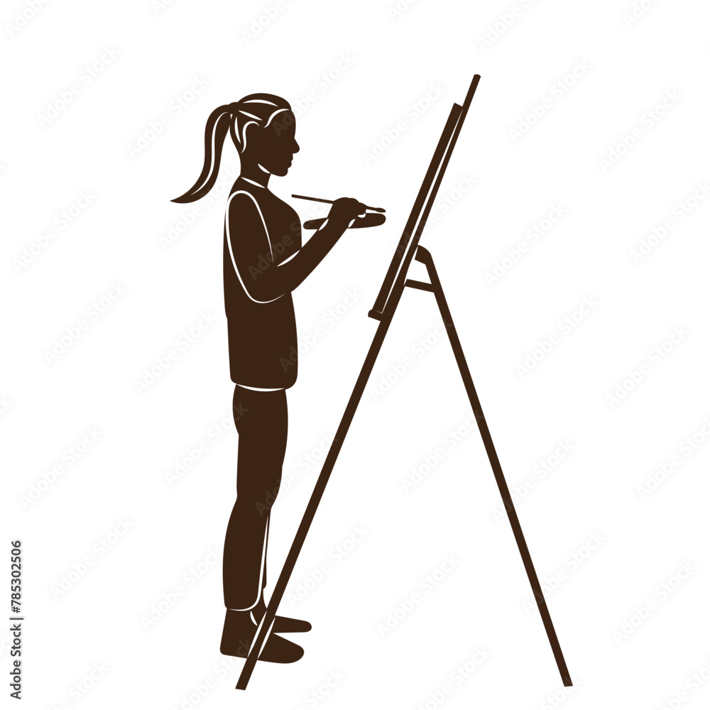 artist draws a silhouette on a white background vector artist draws a silhouette on a white background vector