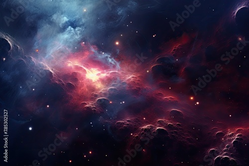 Colorful Nebula with Stars and Planets. Abstract Space Illustration background
