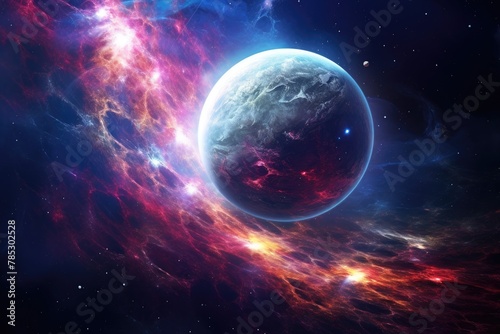 Colorful Nebula with Stars and Planets. Abstract Space Illustration background