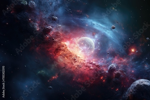Colorful Nebula with Stars and Planets. Abstract Space Illustration background © RBGallery