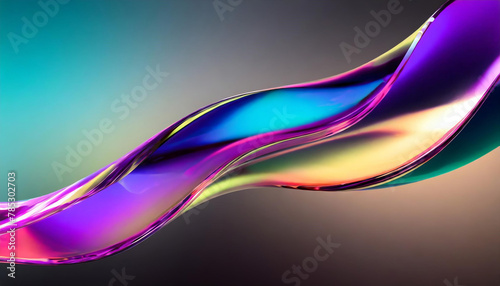 Abstract liquid glass shape with colorful reflections. Ribbon of curved water with glossy color wavy fluid motion. Chromatic dispersion flying and thin film spectral effect. (ID: 785302703)