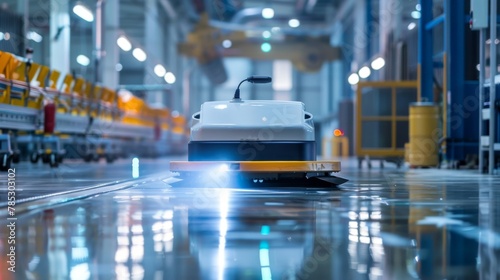 Autonomous industrial cleaning robot in action at a modern factory