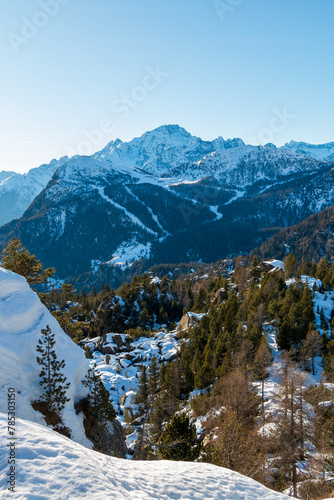 Alpine landscape covered in snow