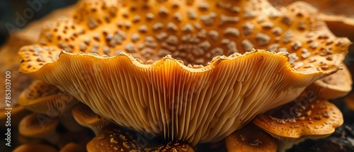 Mushroom Elegance: Symphonic Gills in Nature's Score. Concept Mushroom Photography, Nature's Beauty, Elegant Fungi, Botanical Portraits