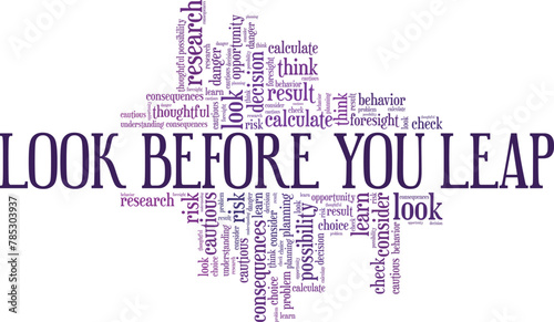 Look Before You Leap word cloud conceptual design isolated on white background.