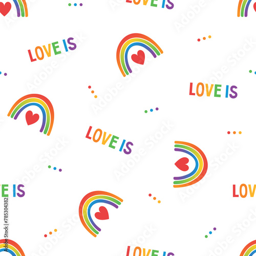 Colorful never ending pattern with colors and symbols of lgbt community. LGBTQI+ flat vector illustrations for fabric print and other (ID: 785304382)