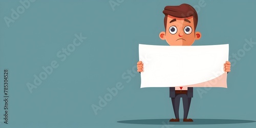 a worried and defeated looking businessperson character holding a white banner with the text Out of Business photo