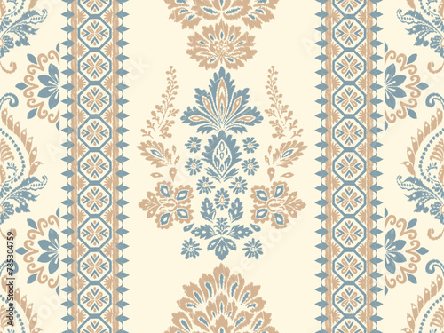 Vector damask floral vintage seamless pattern in Ikat style. Vector pattern for home decor in retro style. Retro ikat texture.
