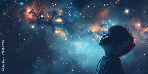 A Kid Gazing at the Stars Dreaming of Creative Inventions in the Cosmic Realm