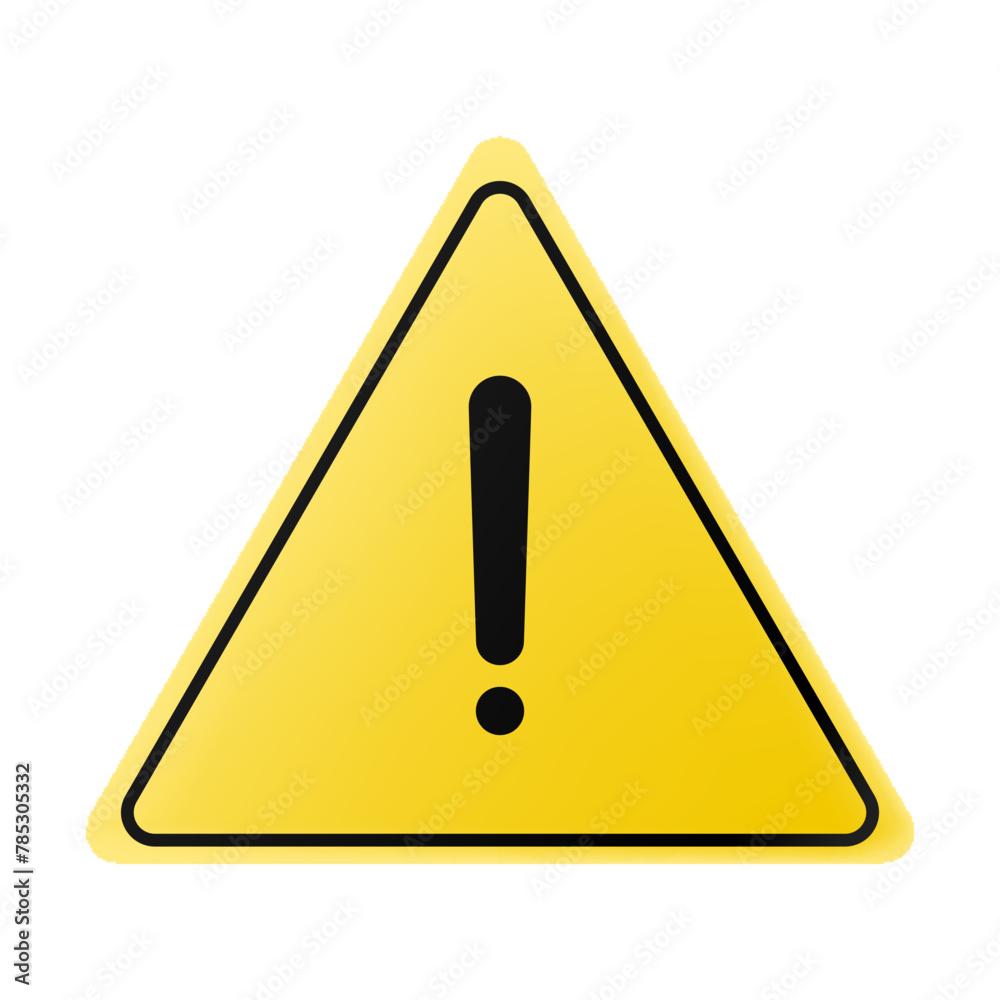 Hazard warning attention sign with exclamation mark symbol, isolated on white background. Public warning symbol. Realistic 3d vector illustration Hazard warning attention sign with exclamation mark symbol, isolated on white background. Public warning symbol. Realistic 3d vector illustration