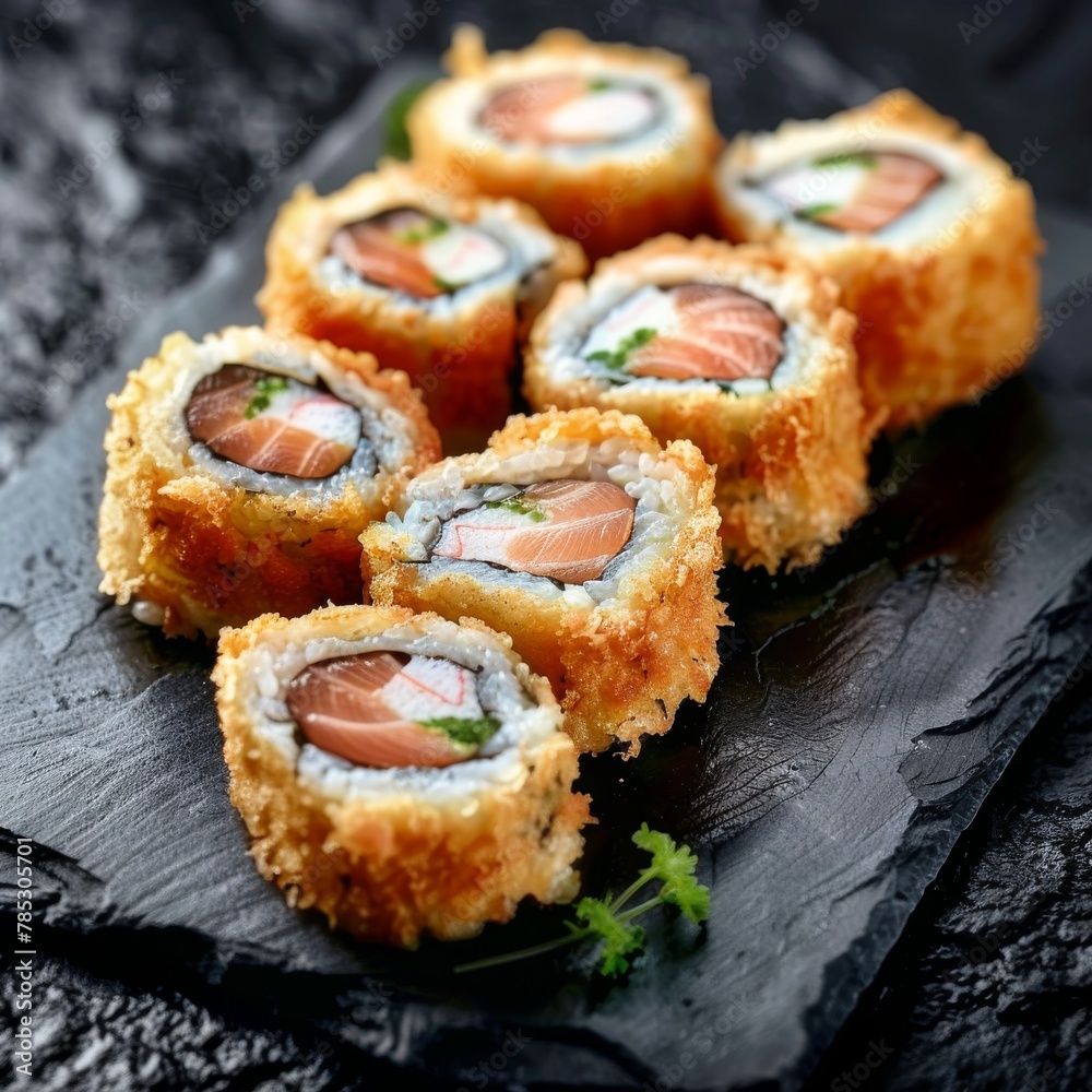 Tempura Maki Set, Deep Fried Sushi Rolls with Salmon and Philadelphia Cheese, Tuna Fish