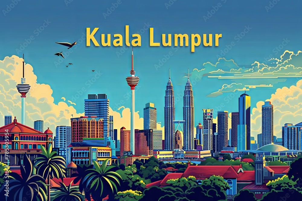 Fototapeta premium Minimalist Lineart City Poster of Kuala Lumpur