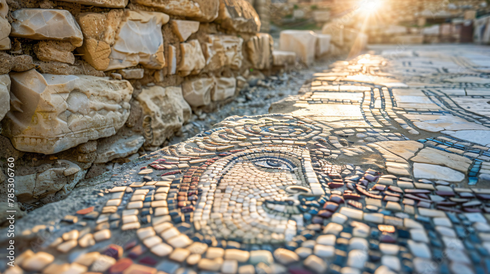Close up fragment of ancient mosaic in Kourion Cyprus