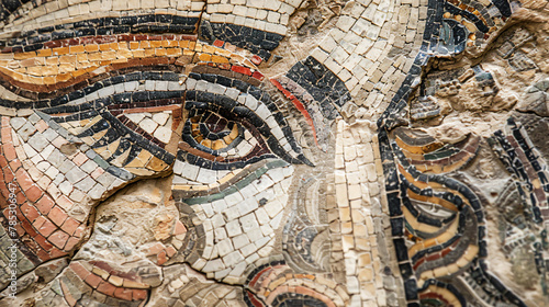 Close up fragment of ancient religious mosaic in Kouri