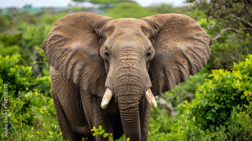 Closeup portrait of a big African elephant with ears o