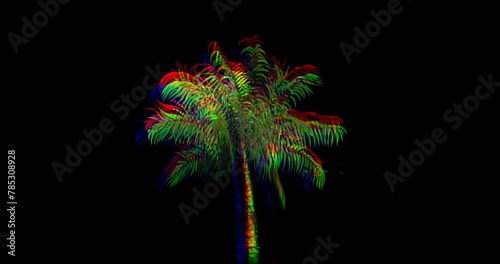 Digital image of a colorful palm tree moving against a black backgroud