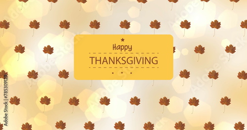 Image of happy thanksgiving text over autumn leaves