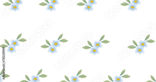 Red particles floating over floral design in seamless pattern against white background