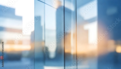 Blurred glass wall of modern business office building at the business center use for background in business concept. Blur corporate business office. Abstract windows with a blue tint