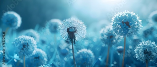 Serene Dandelion Whispers against a Calm Blue Backdrop. Concept Nature Photography  Flower Close-ups  Tranquil Scenes